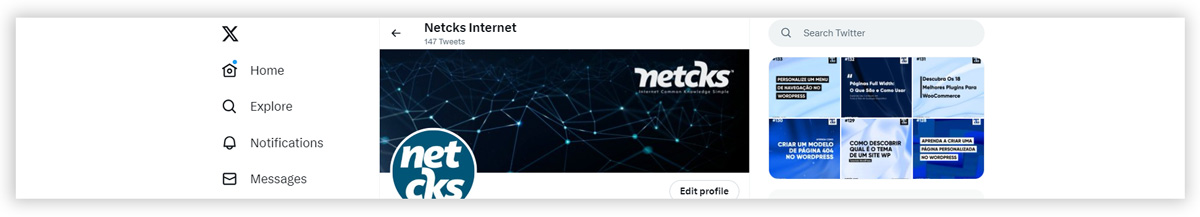 Pagina inicial do Twitter da Netcks.