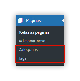 Captura de tela da seção 'Páginas' apresentando as novas opções que o plugin oferece no WordPress.